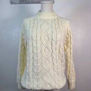 Vintage 80S Sweater Cable Knit Cream Acrylic Chunky Knit Fisherman Preppy